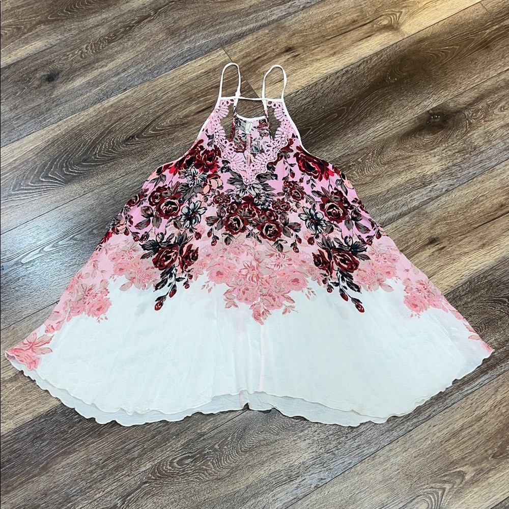 Free People “Floral Haze” Lace Trim Mini Slip Dress in “Tea Combo” 💕 - Picture 4 of 12